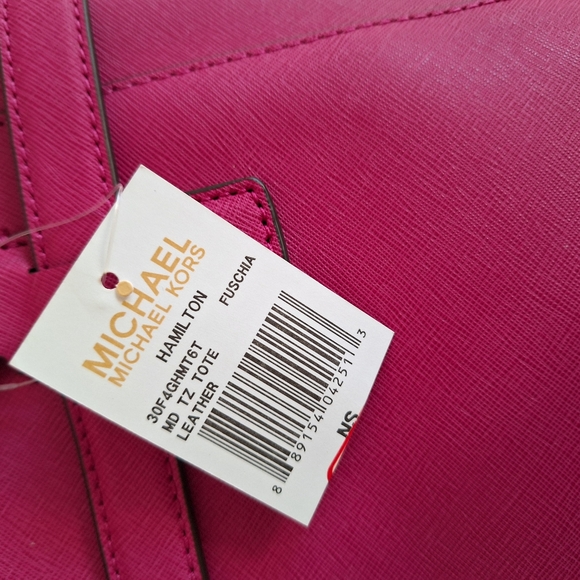 NWT MICHAEL KORS MK HAMILTON TRAVELER Medium Top Zip Tote Bag Fuschia - Picture 3 of 9